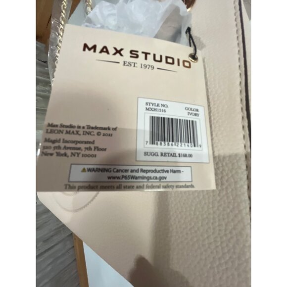 NWT Max Studio Pebble Grain Double Handle Tote Bag Chain Straps Ivory Color - Picture 4 of 12
